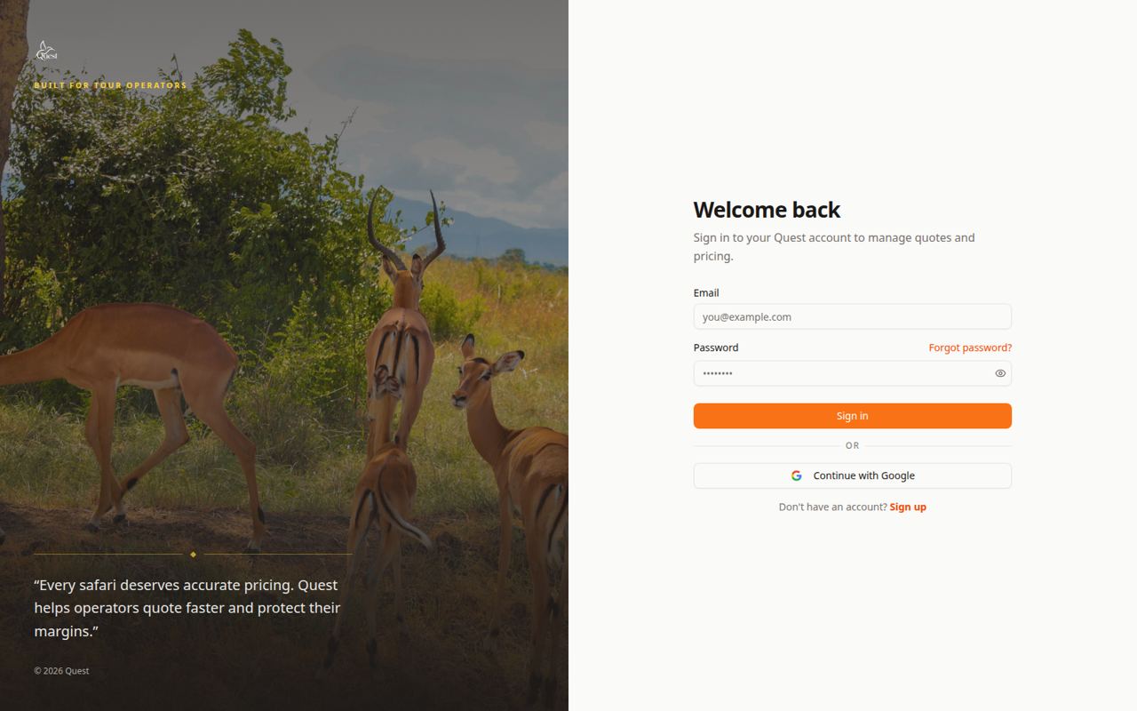 Sign in page